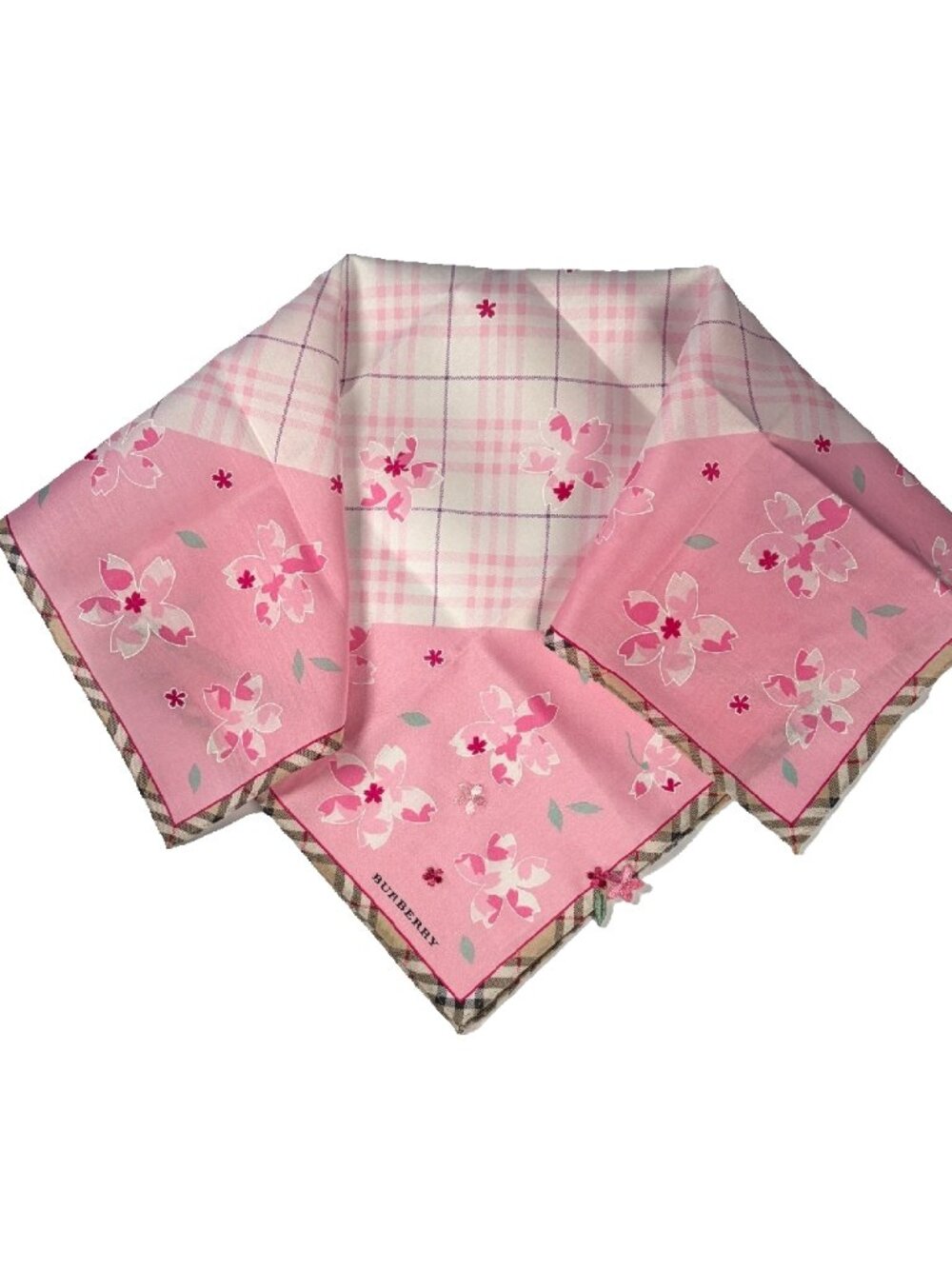 NWT Burberry Cotton Floral Check Scarf Embroidered Appliqué
